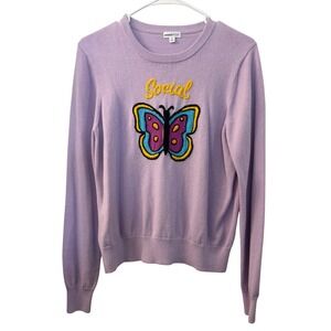 Minnie Rose Social Butterfly Cashmere Blend Sweater Lavender Purple Medium Cozy‎